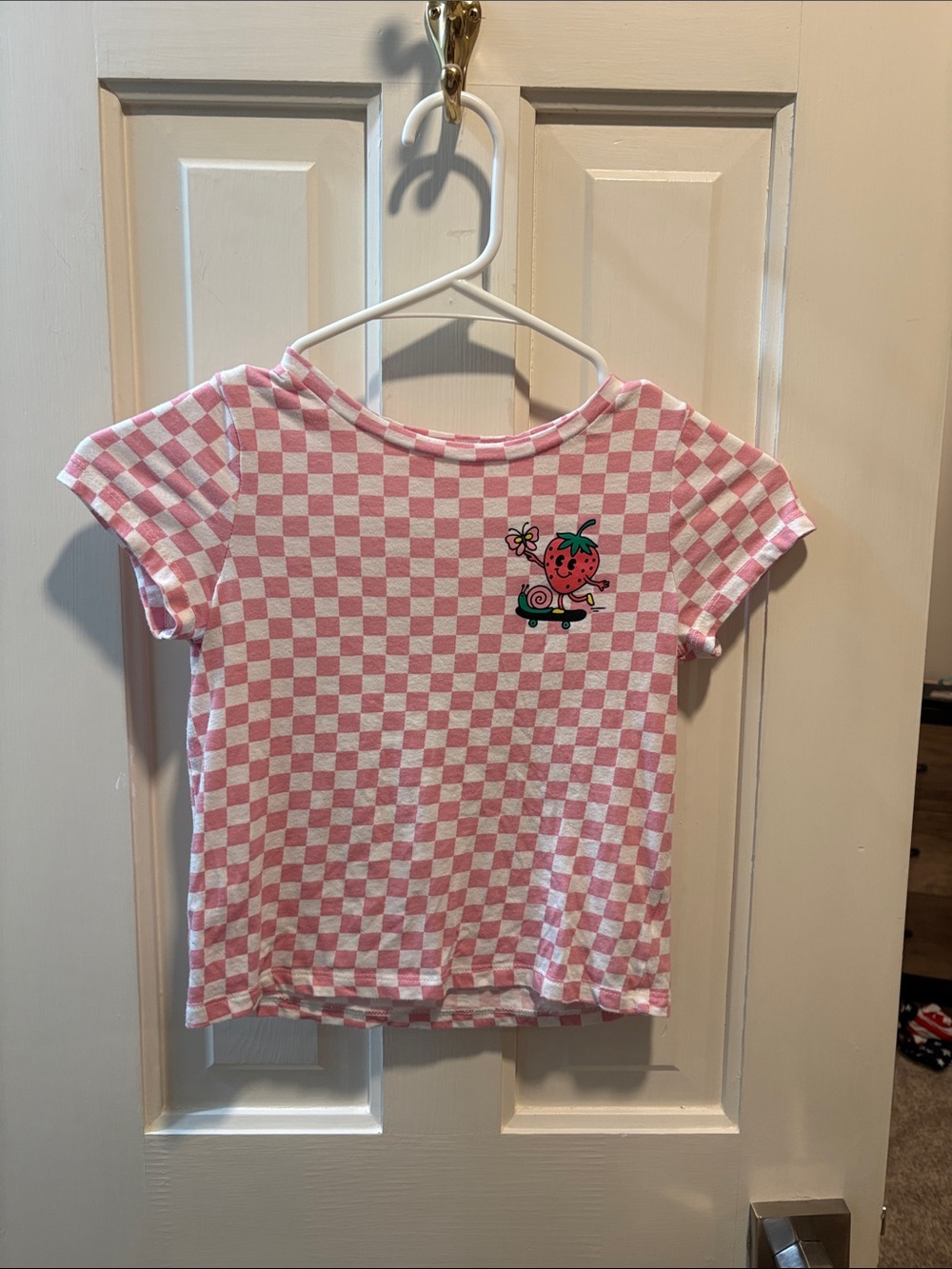 Old Navy Pink Checkerboard Strawberry Tee